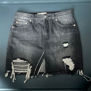 Black Denim Distressed Skirt